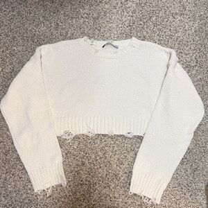 ZARA White Cropped Knit Sweater